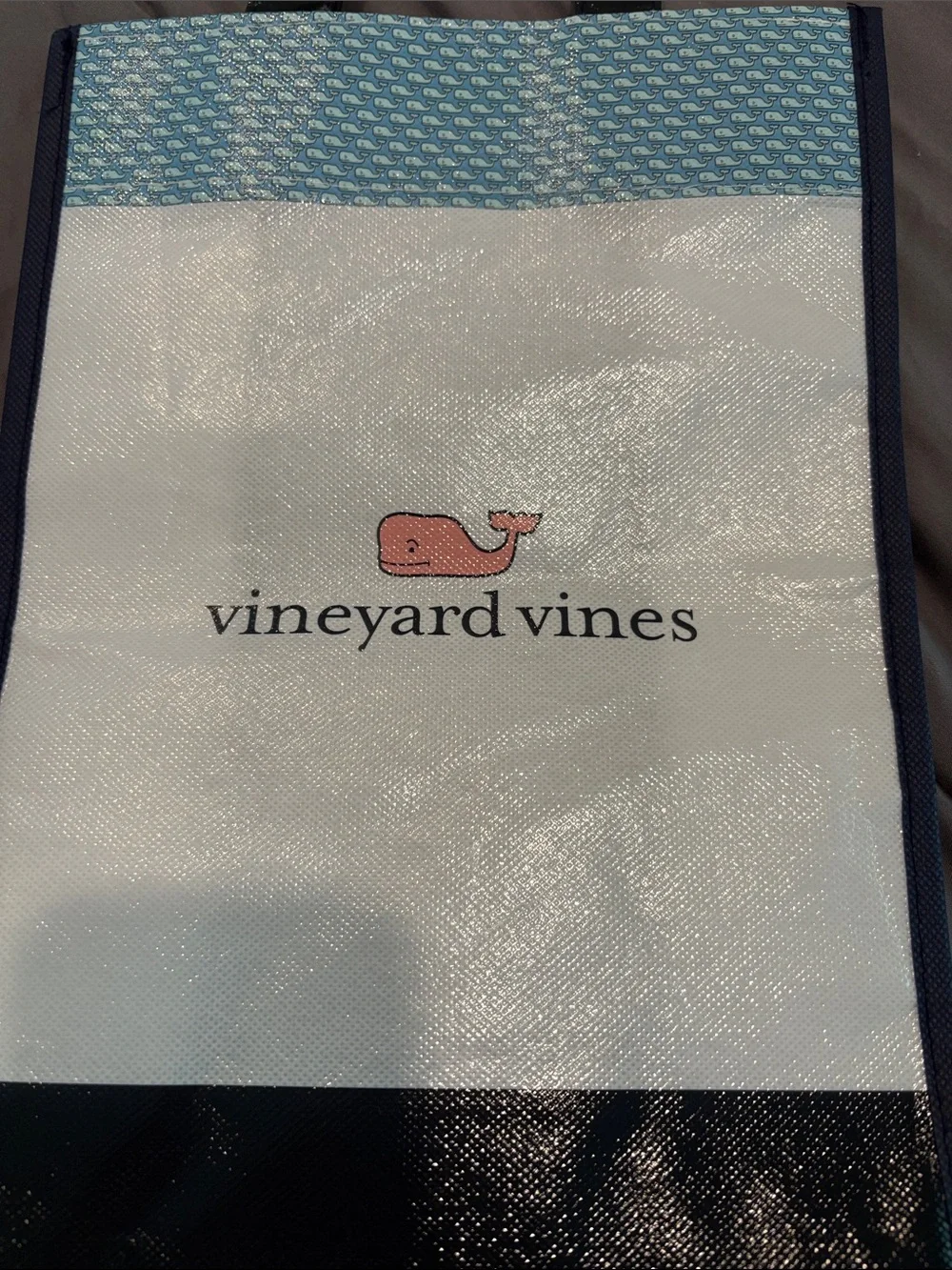 Vineyard Vines White Tote with Pink Whale and Blue Accents-Firm - Picture 2 of 2